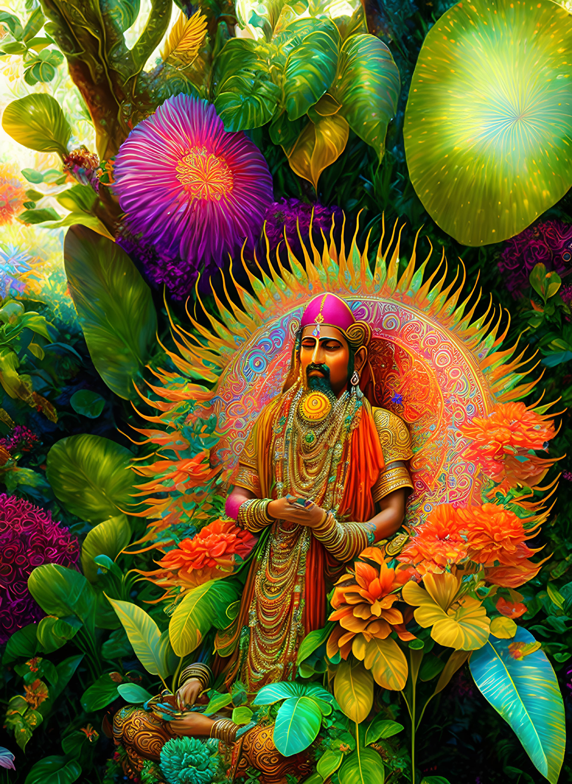 Lord Brahma in a psychedelic garden