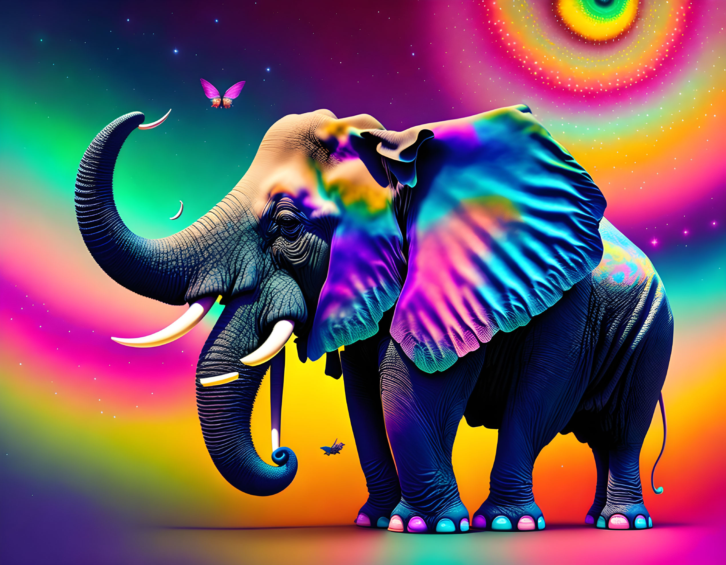Elephant and Rhino Hybrid in a psychedelic wonderl