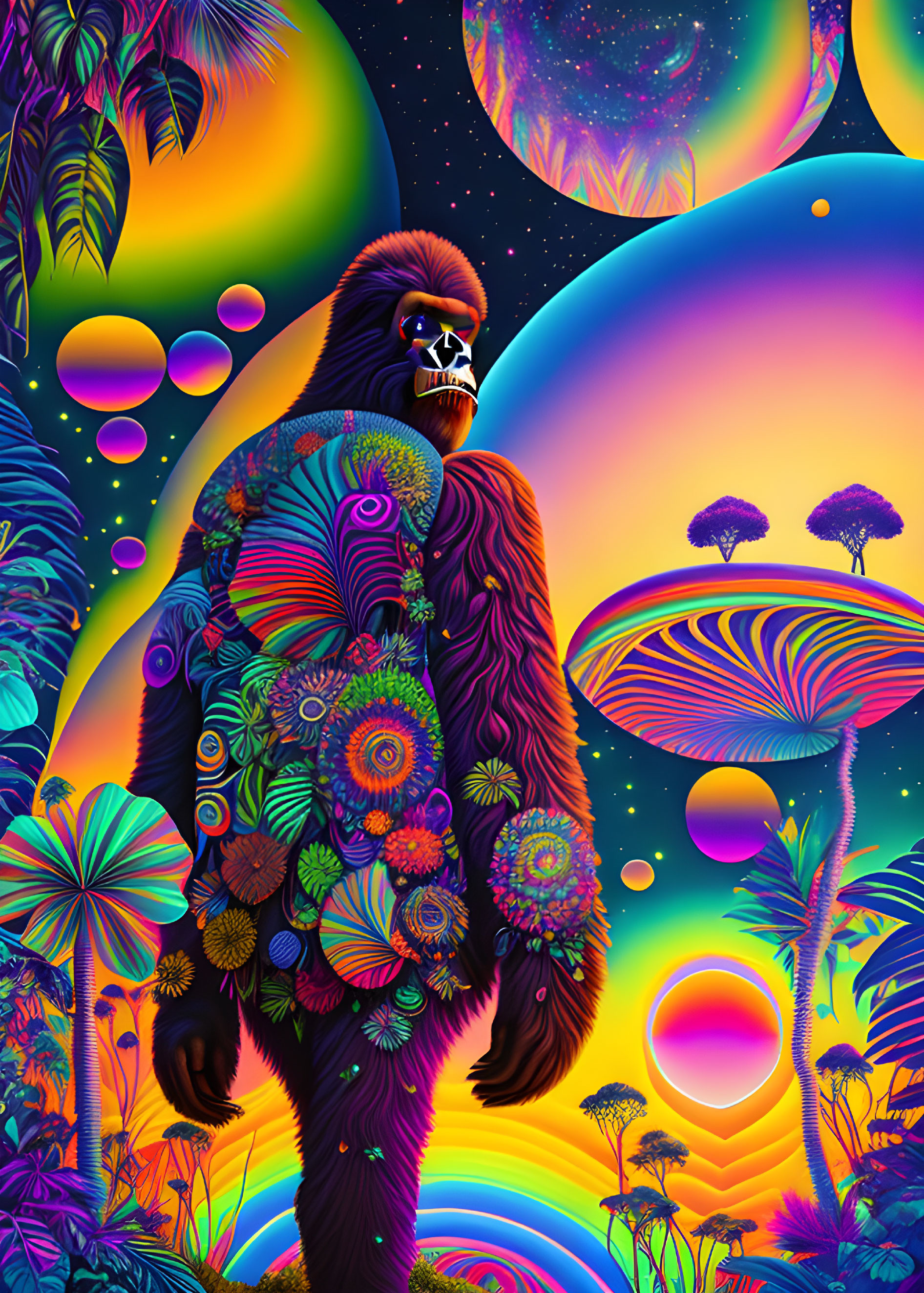 Bigfoot in a psychedelic jungle 