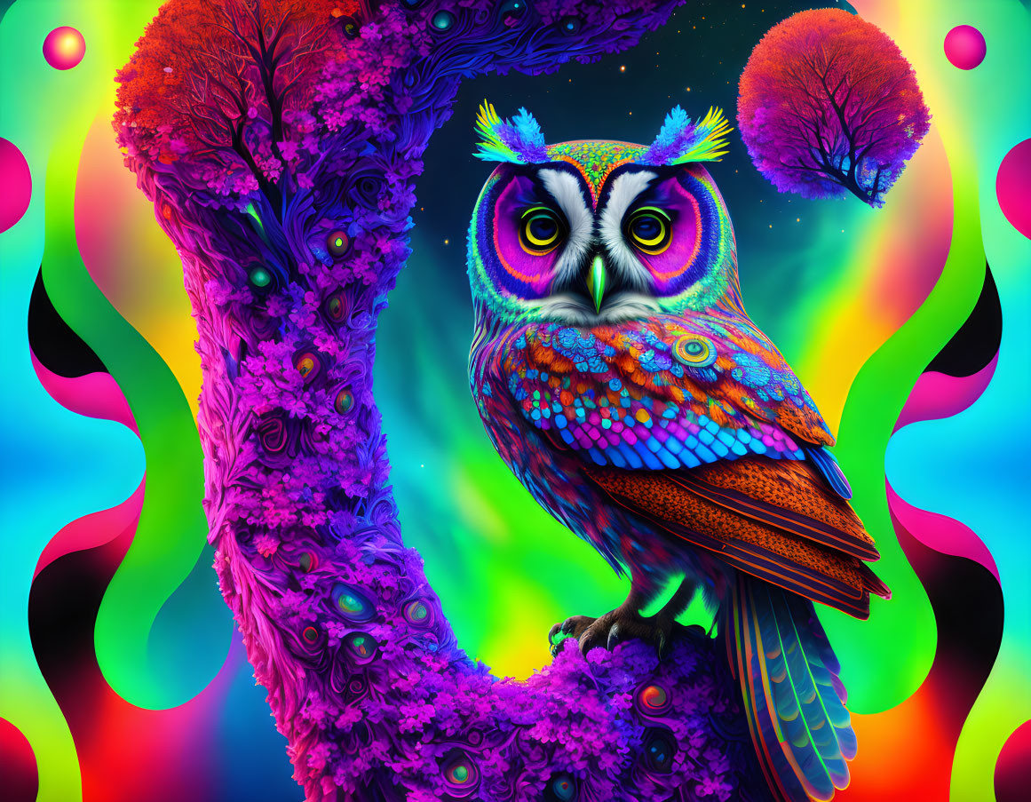 Owl in a psychedelic tree