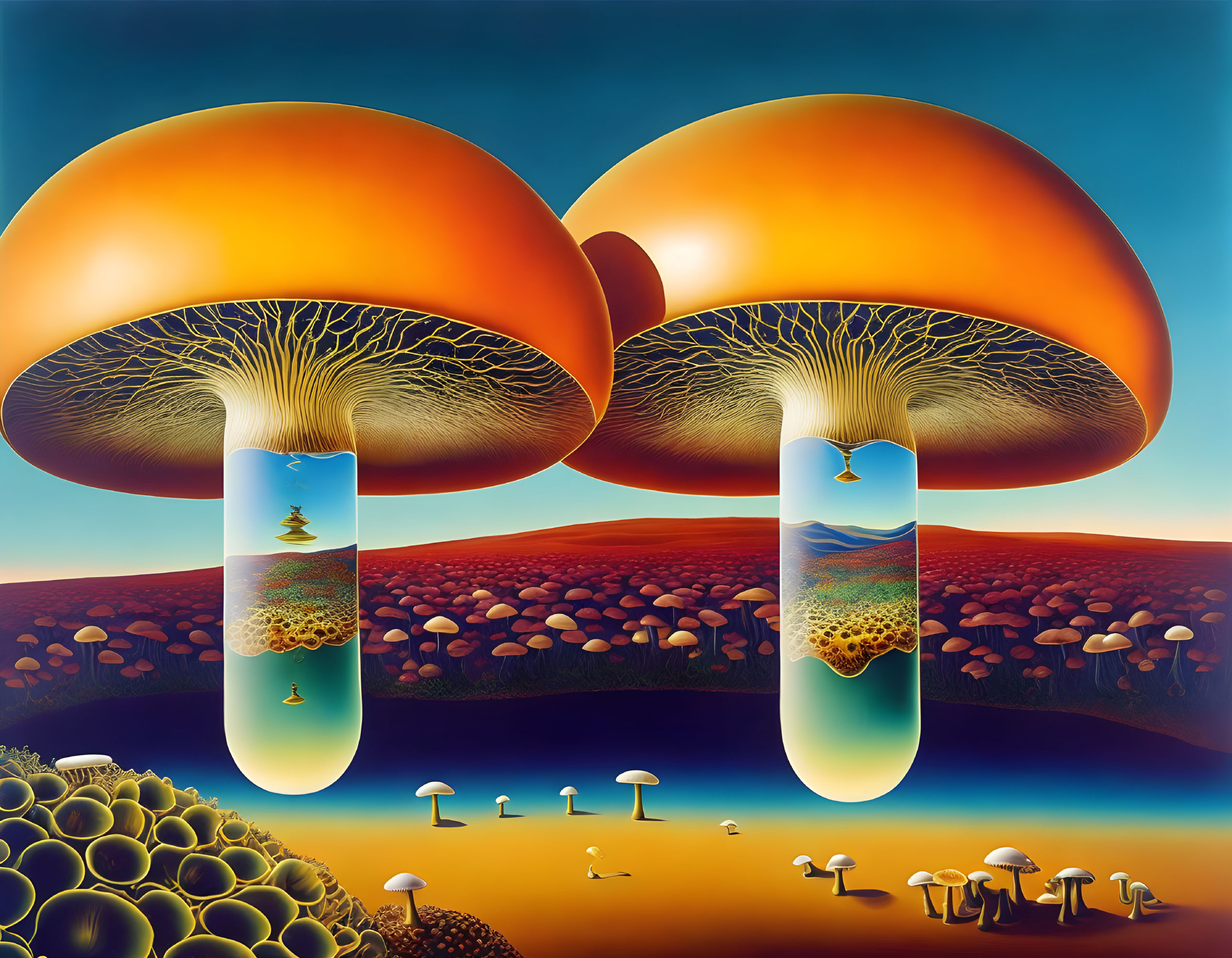 Glass field of mushrooms dali