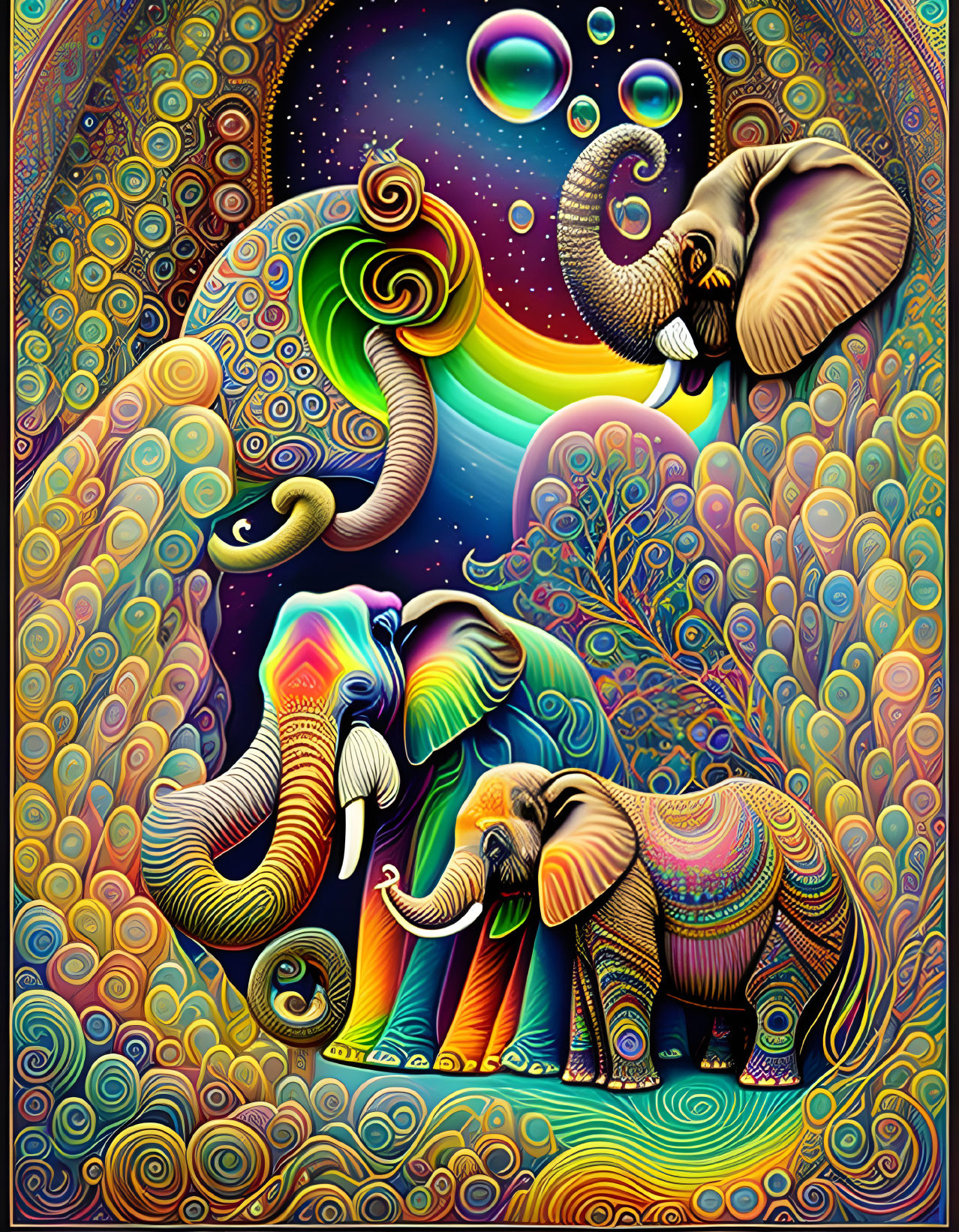 Regenerated elephants in a psychedelic world 