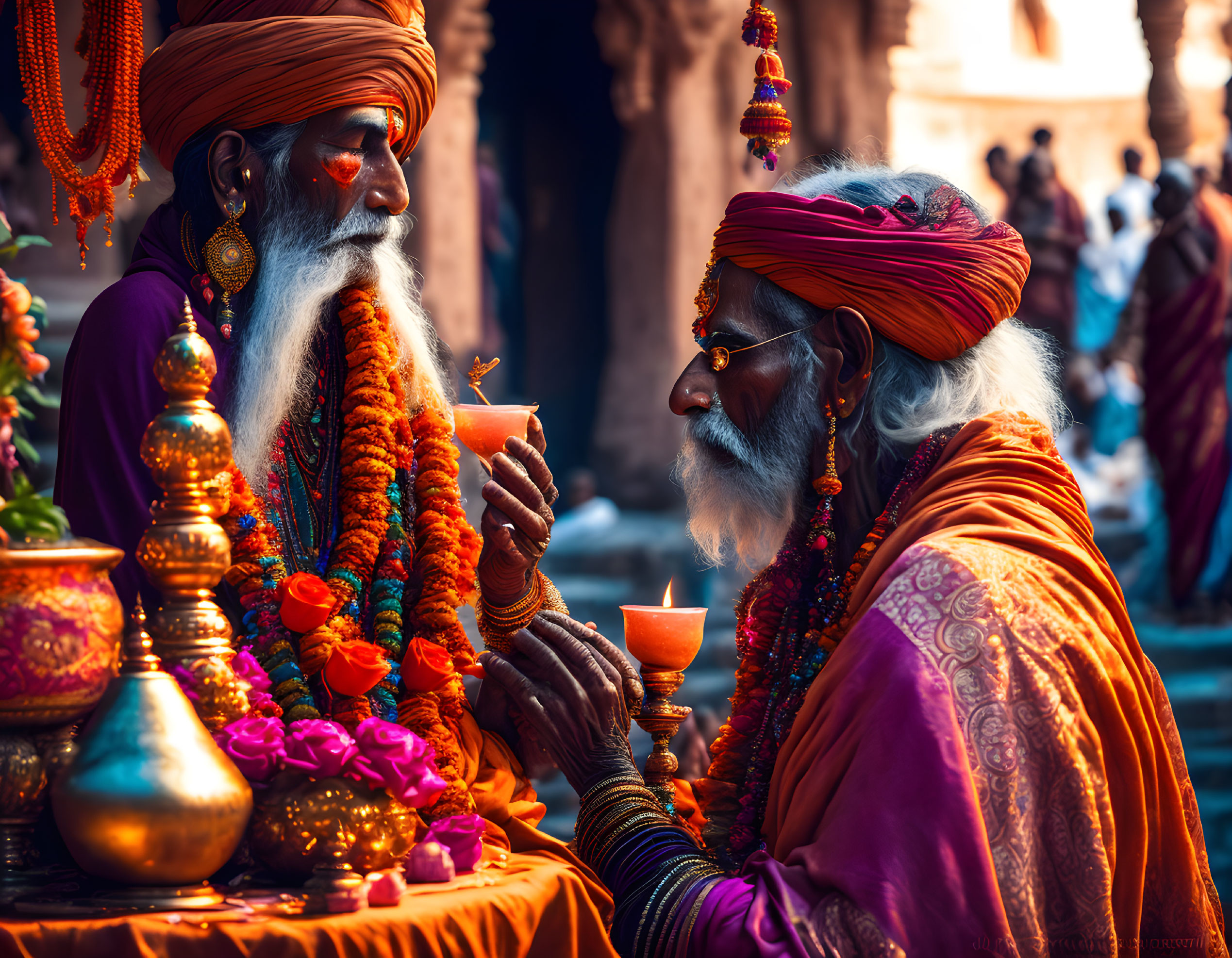 Puja by a sadhu in Varanasi India 