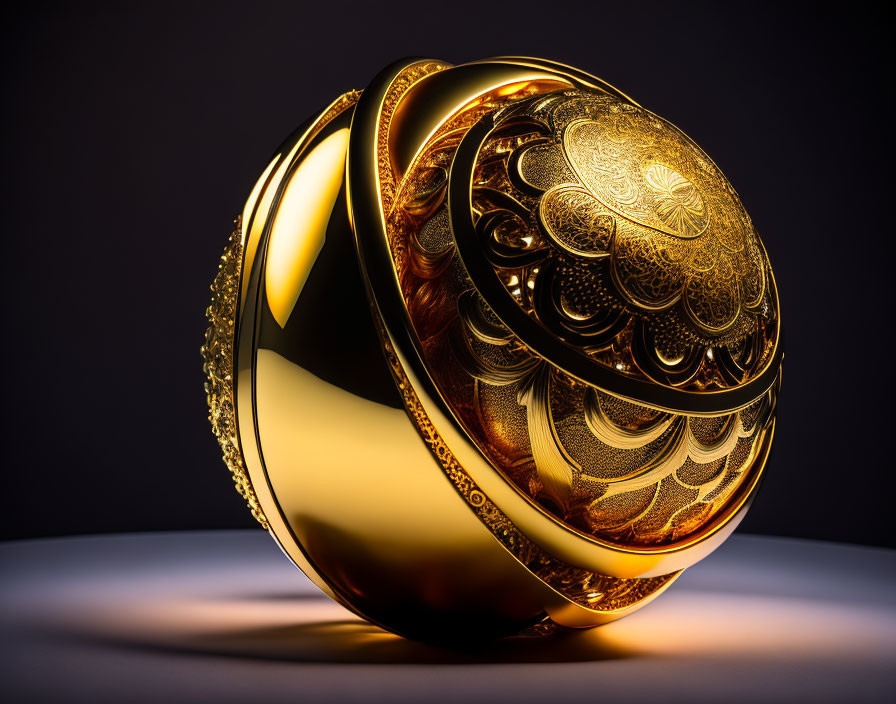 Intricate Golden Spherical Object on Dark Background