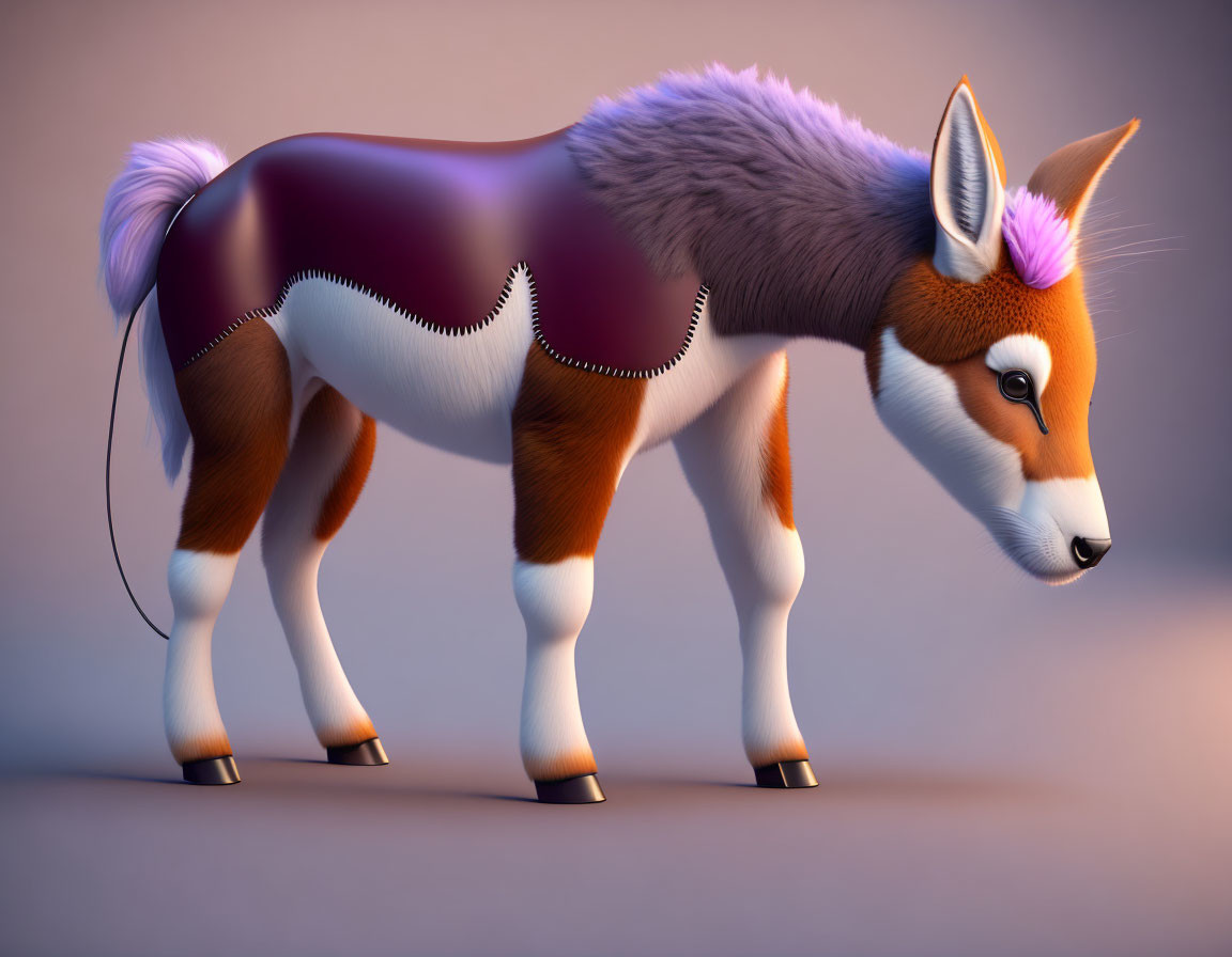 Whimsical 3D Illustration of Horse-Fox Creature with Vibrant Colors