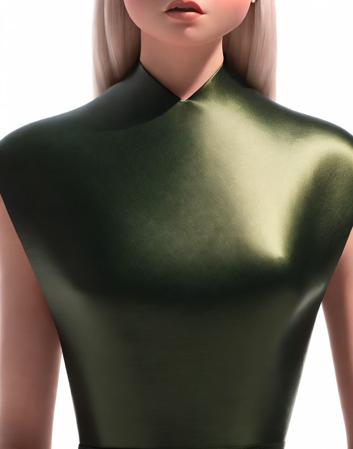 Blond Figure in Green Sleeveless Top on Light Background