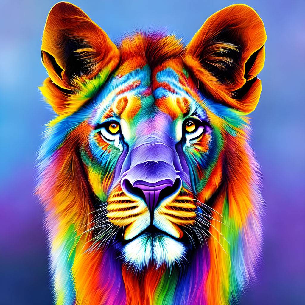 Colorful Lion Face Artwork with Psychedelic Design