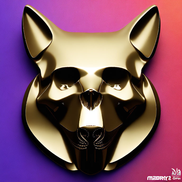 Golden 3D Dog Head on Pink and Purple Background
