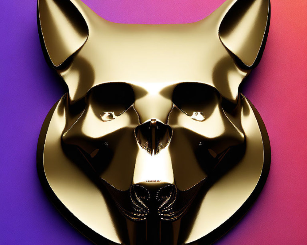 Golden 3D Dog Head on Pink and Purple Background