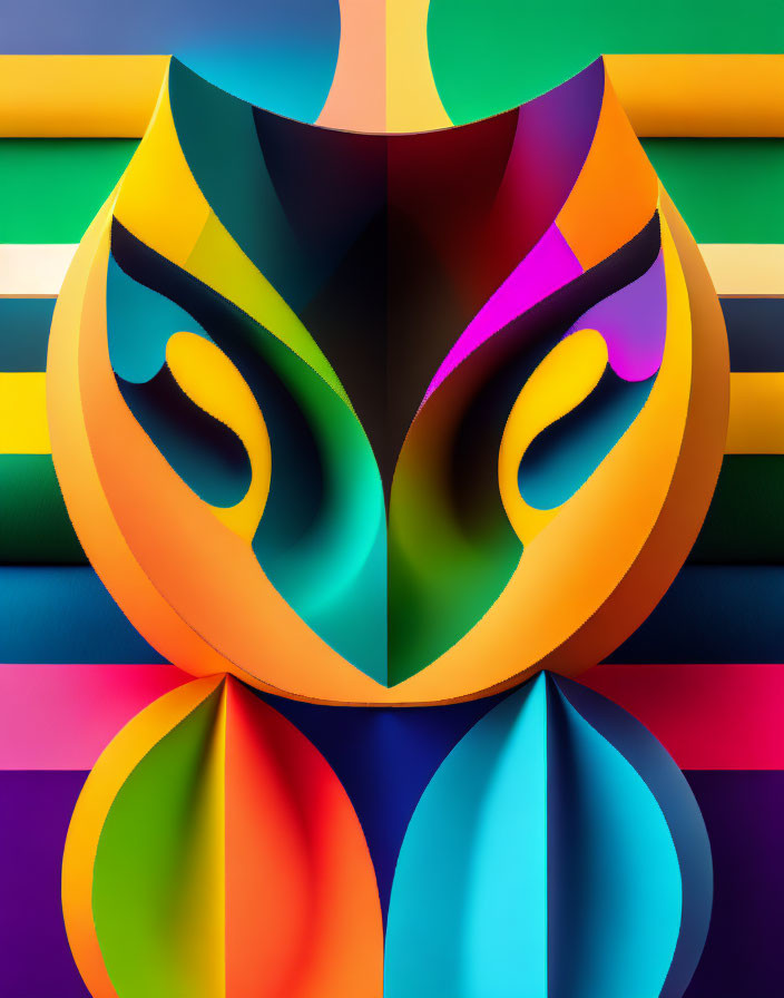 Colorful Abstract Paper Art with Symmetrical Shapes on Striped Background