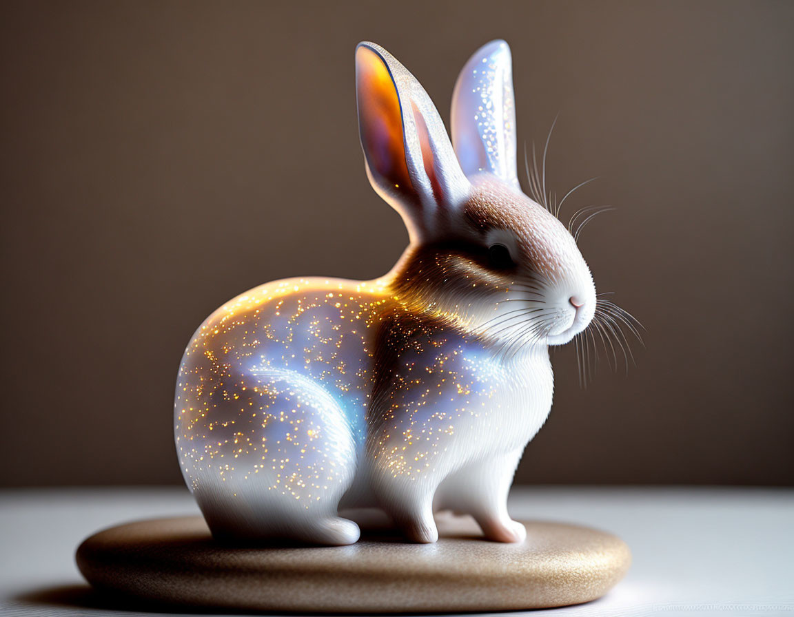 Cosmic Pattern Porcelain Rabbit Figurine on Muted Background