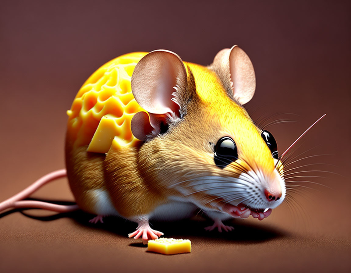 Illustration of Mouse with Cheese Body on Brown Background