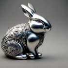 Intricately designed metallic rabbit figure on neutral background