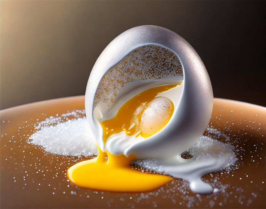 Cracked Egg with Yolk and Sugar on Futuristic Shell Design