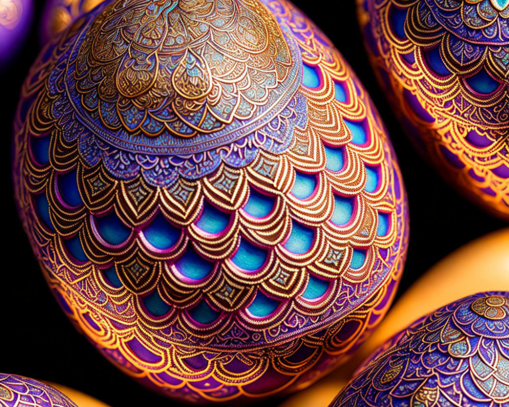 Colorful Easter Eggs with Metallic Sheen on Dark Background