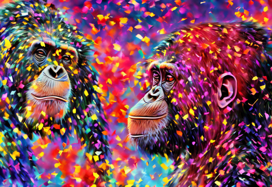 Colorful Chimpanzee Faces on Psychedelic Background