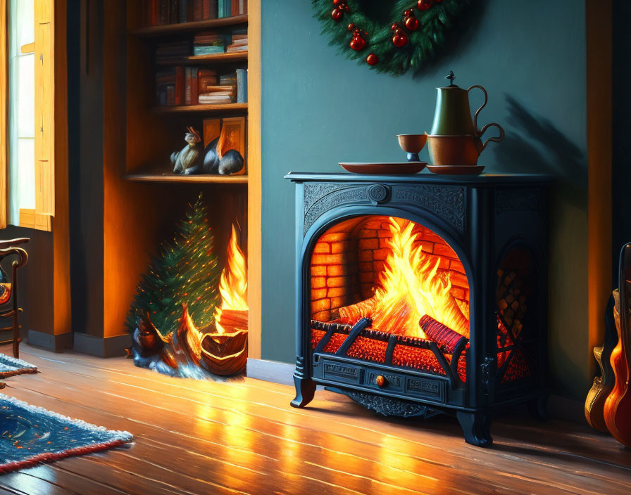 fireplace at christmas