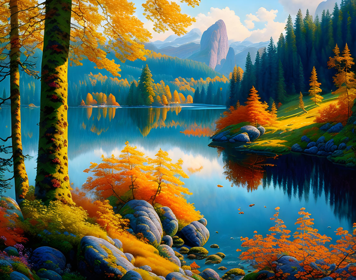Autumnal landscape, lake