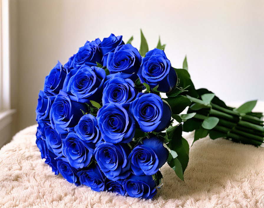 Blue Roses Bouquet on Beige Surface: Vibrant and Lush