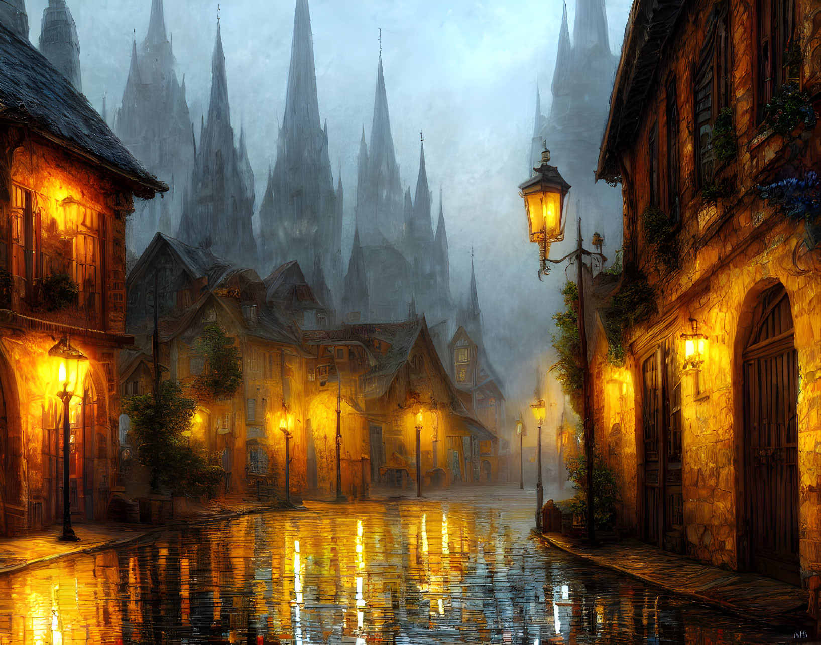 Old Town in the misty day, hyperdetailed defined o