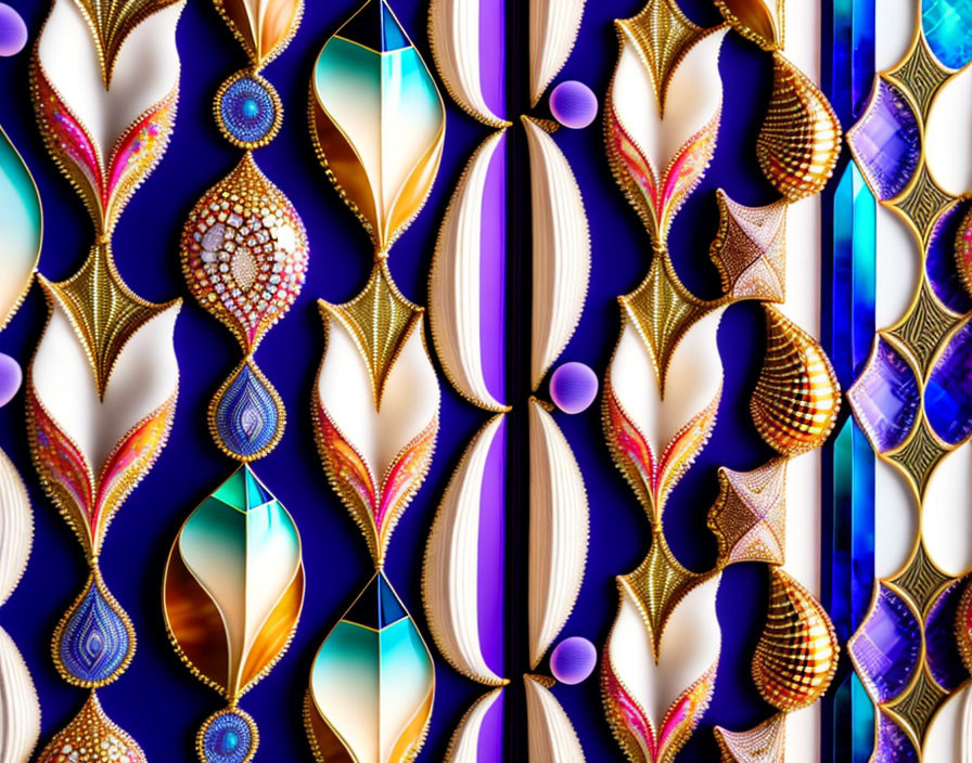 Colorful Abstract Pattern with Symmetrical Teardrops and Circles