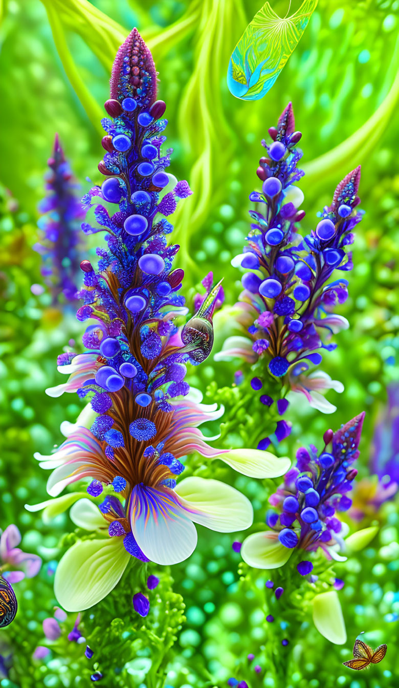 Fantasy biomorphic blue wildflowers