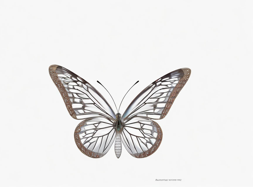 Symmetrical Glasswing Butterfly on White Background