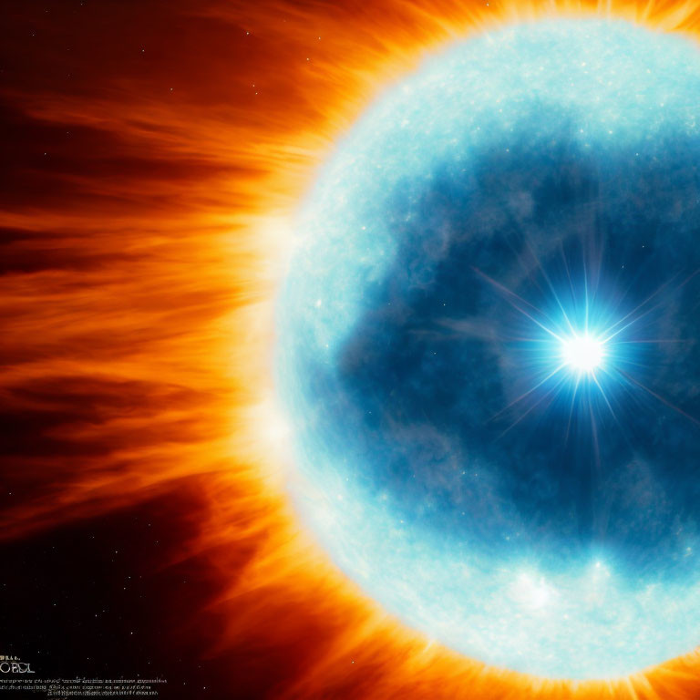 Sun with Vibrant Flare and Starburst Effect in Blue and Orange Hues