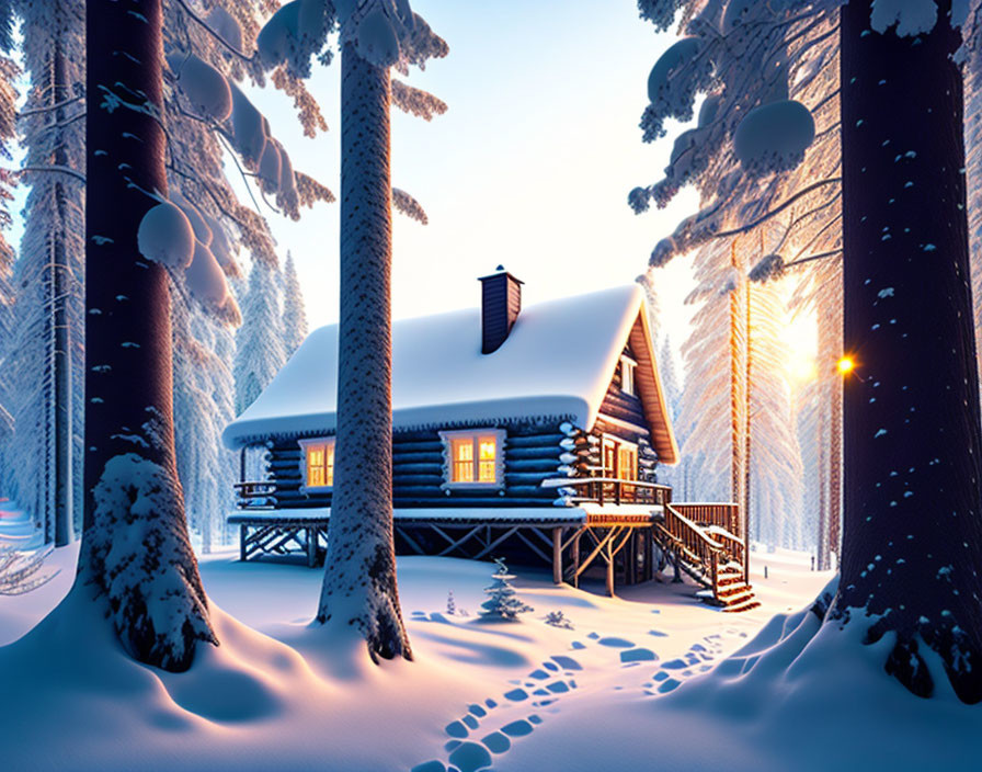 A beautiful white cabin in a forest