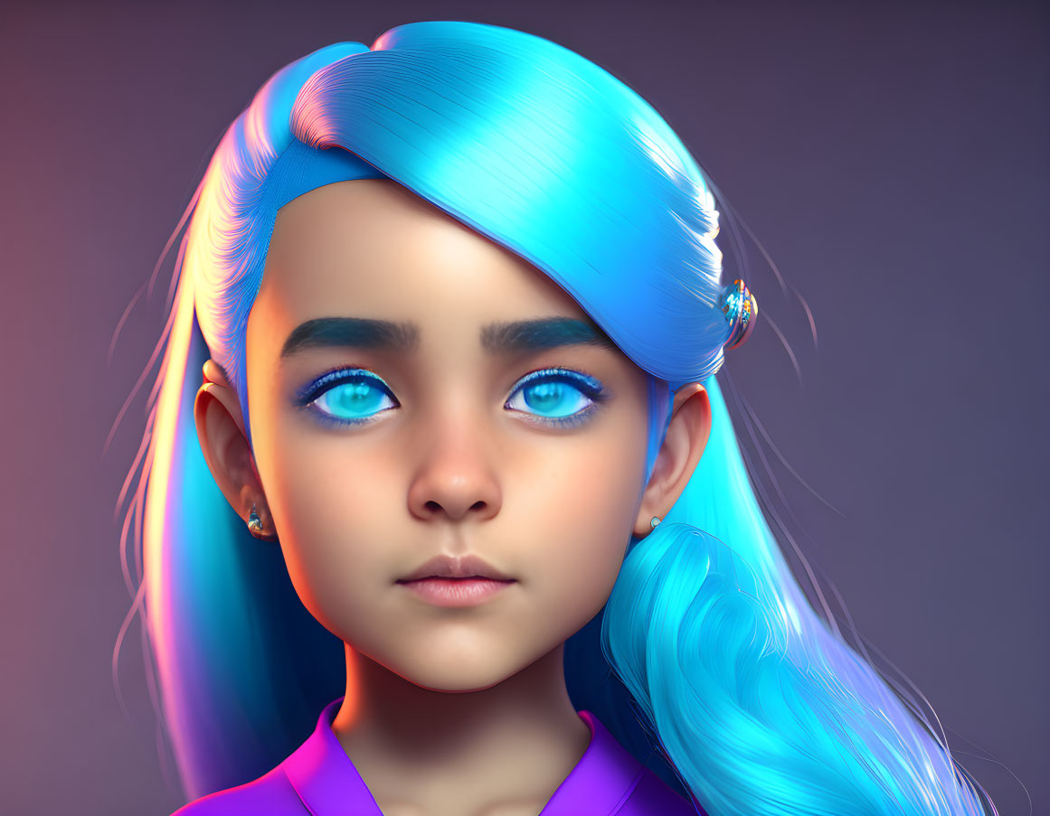 Vibrant blue-haired girl portrait on gradient background