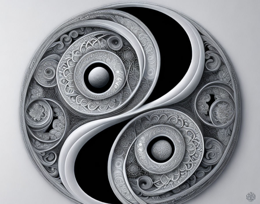 Detailed Ornamental Yin-Yang Symbol on Light Background