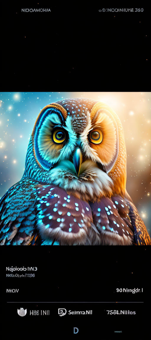 Colorful Owl Illustration with Intricate Feather Patterns on Starry Night Sky