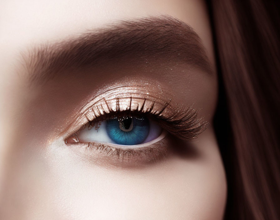 Detailed Close-Up: Blue Iris Eye with Bronze Eyeshadow