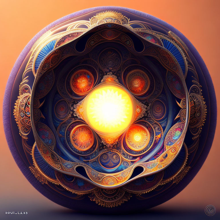 Intricate Spherical Fractal Design with Glowing Orb