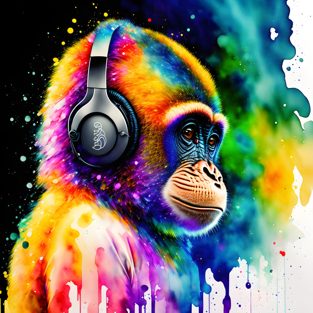Monkey with headphones
