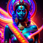 Colorful digital art: Woman adorned with jewelry in cosmic setting