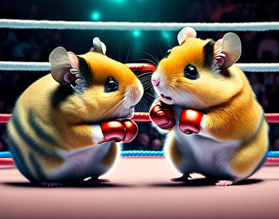 Animated hamsters box in ring with gloves