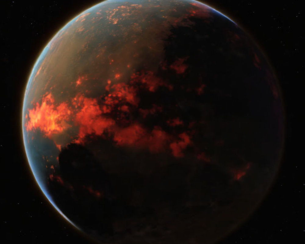 Vibrant red and orange space landscape with volcanic planet vibes