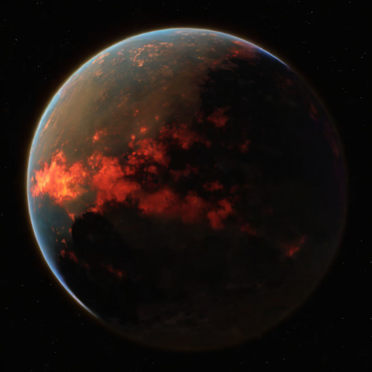 Vibrant red and orange space landscape with volcanic planet vibes