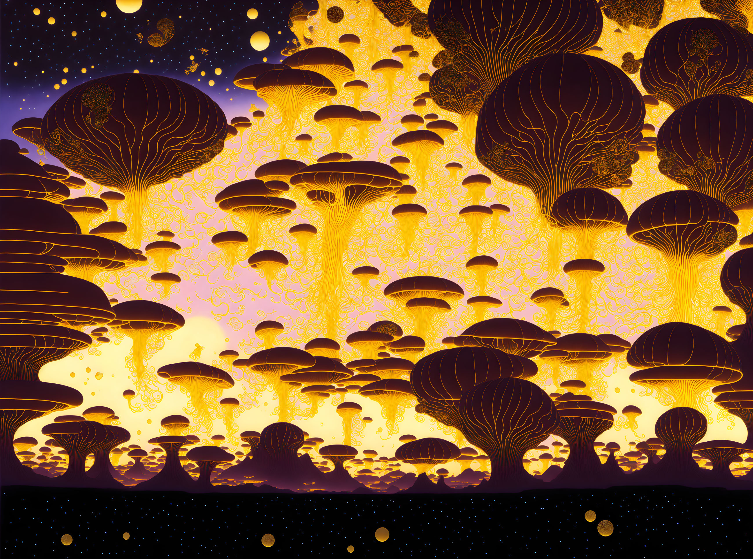 Golden Jellyfish flying in a alien planet.