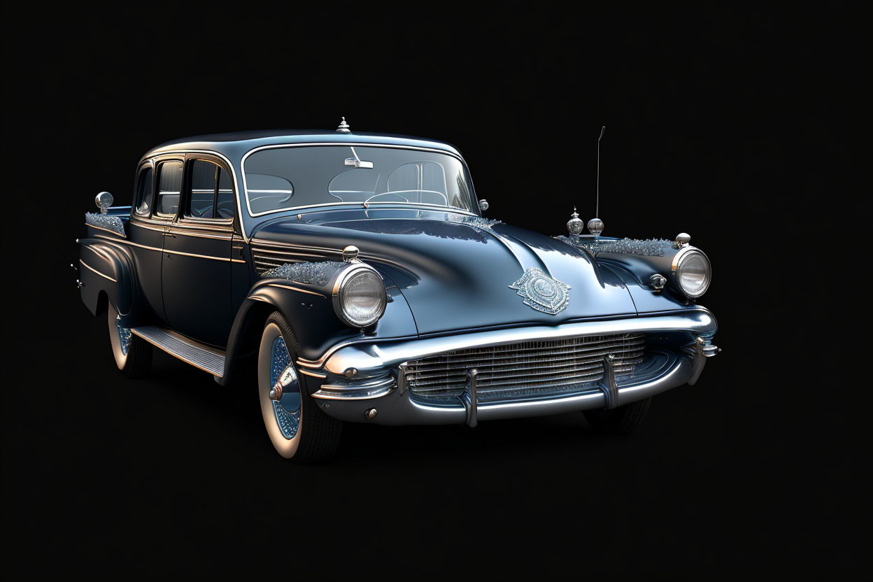 Vintage Car with Chrome Accents on Dark Background