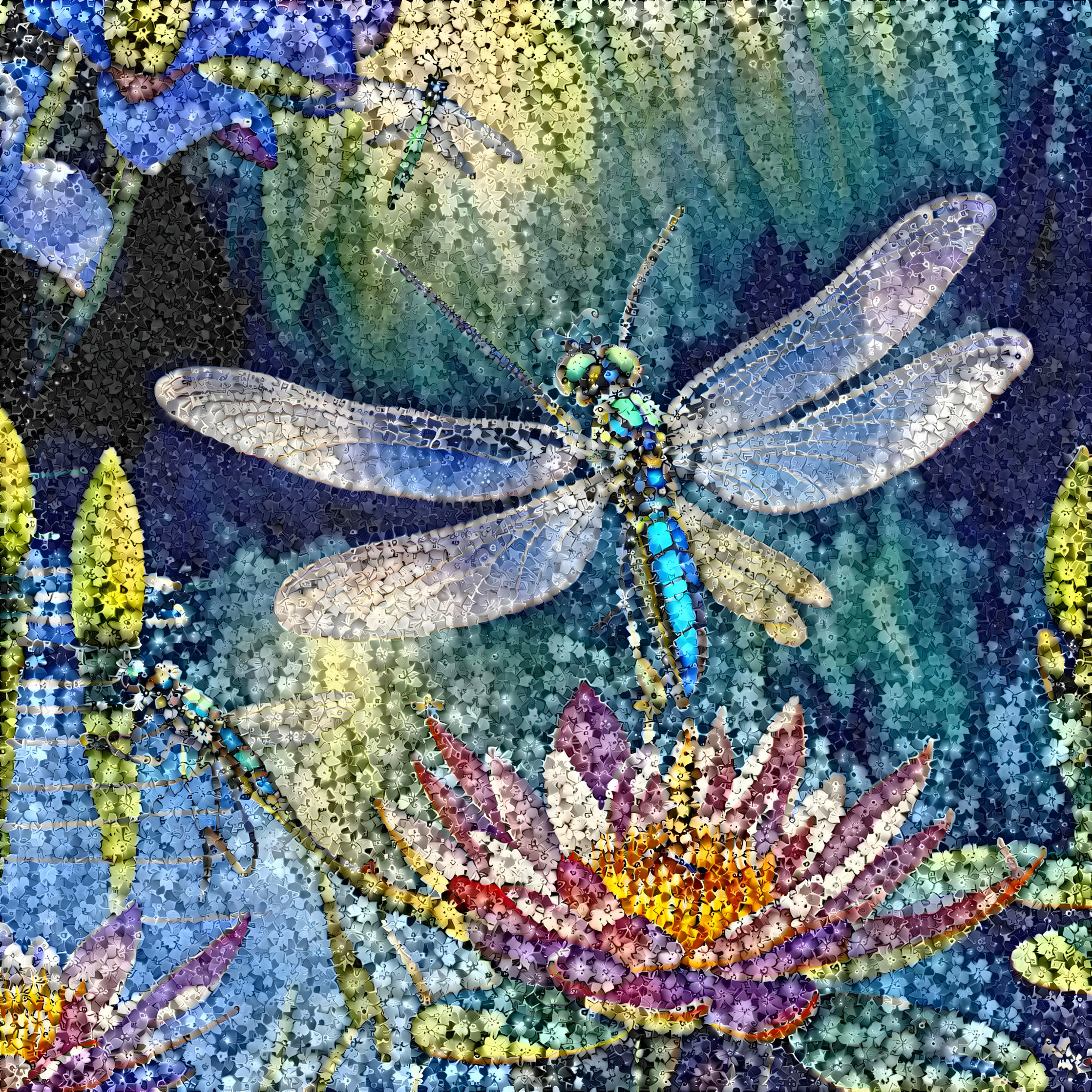 A puzzle painting of a dragonfly.