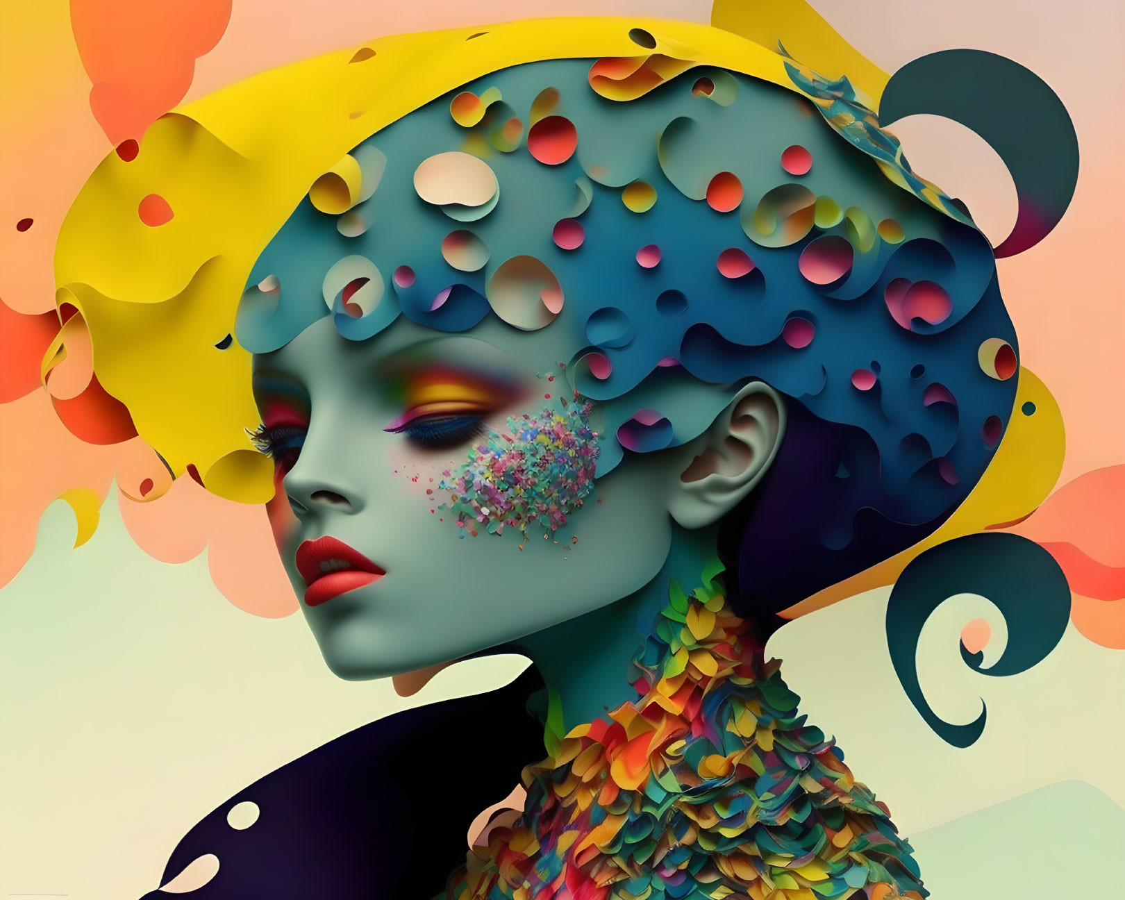 Colorful Abstract Hairstyle and Vibrant Makeup Portrait