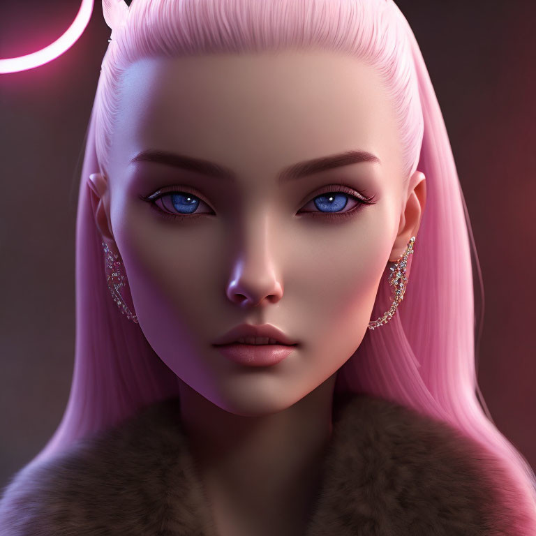 Colorful 3D Rendering of Woman with Pink Hair and Blue Eyes