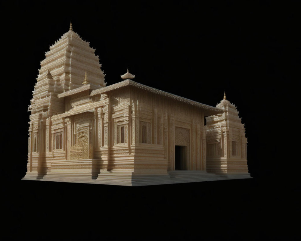 Detailed 3D Digital Rendering of Intricate Temple Carvings