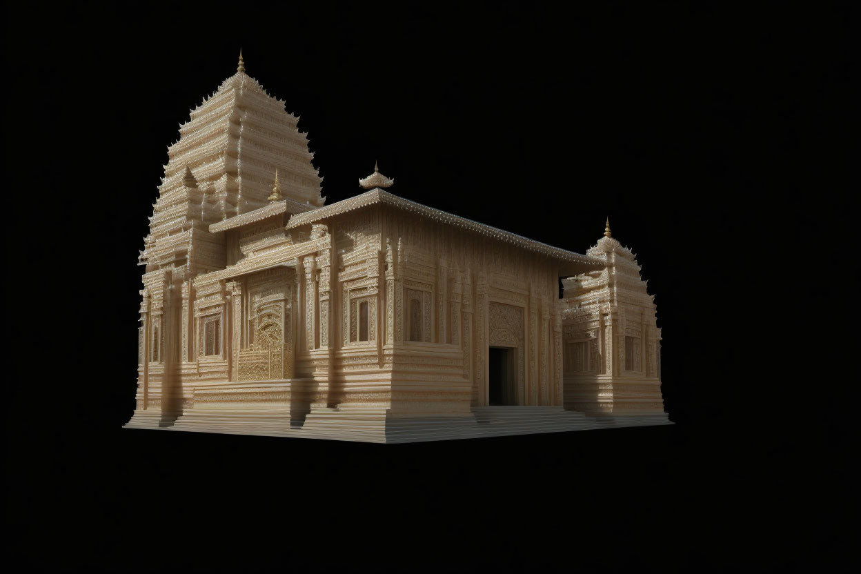 Detailed 3D Digital Rendering of Intricate Temple Carvings