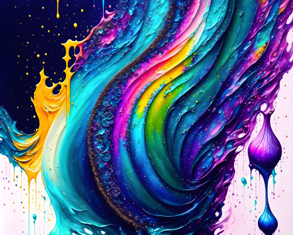 Colorful swirling paint digital artwork with cosmic liquid texture
