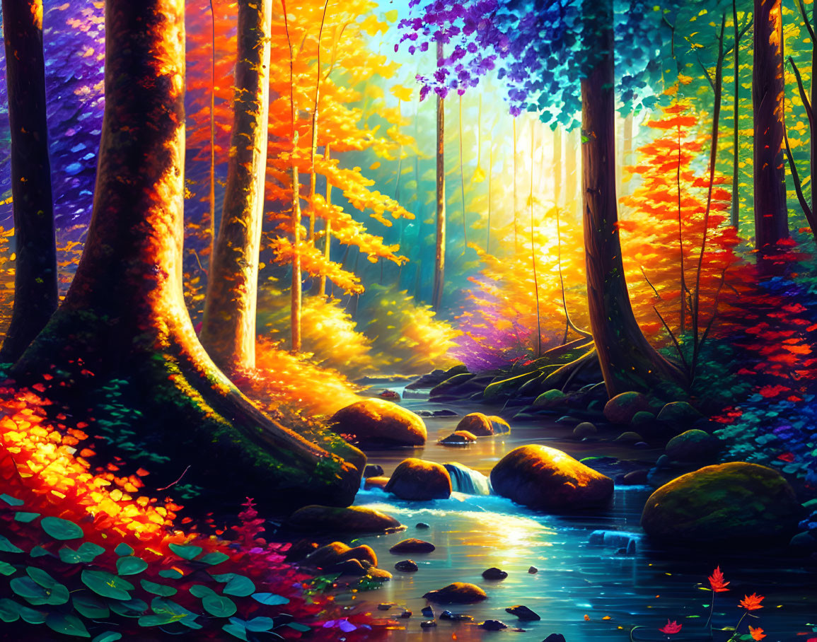 Stream in forest,multicolor