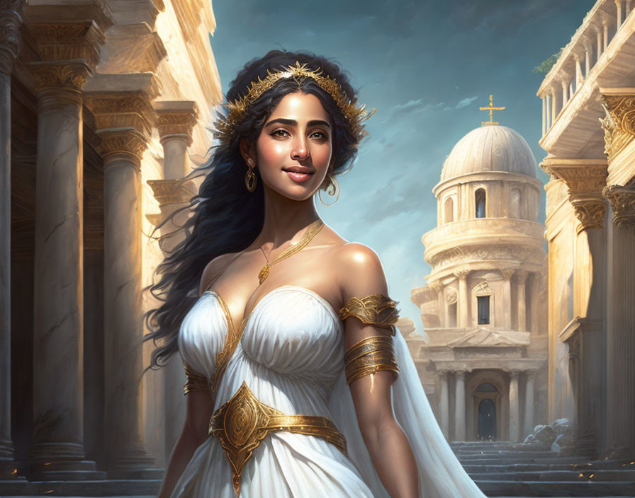 Young woman in the ancient city