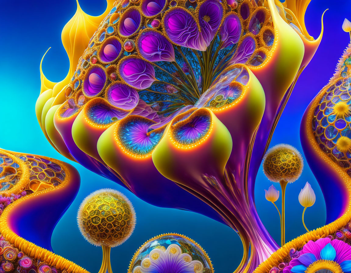 Colorful Fractal Art: Flowing Shapes, Intricate Patterns, Warm Yellows to Cool